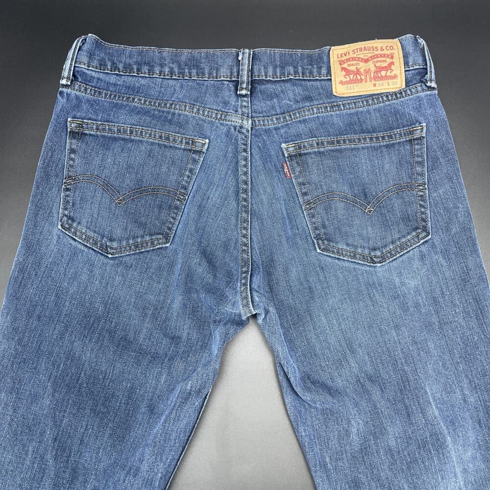 Levis 511 Jeans Men Fits 32x27.5 Blue Denim Faded Cotton Slim Fit American Adult - Picture 4 of 7
